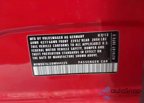 2013 Volkswagen Golf 2.5L 4-Door from USA, damaged, VIN WVWDB7AJ2DW044225